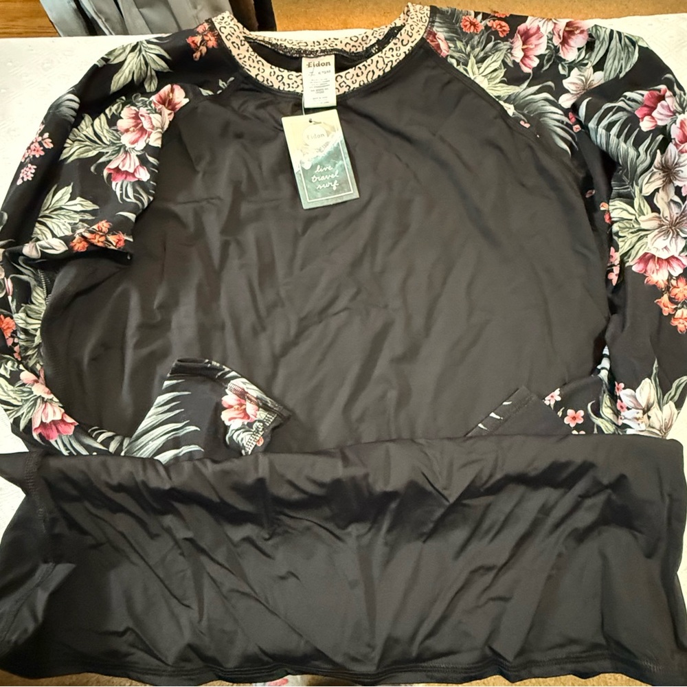 Eidon Black Floral long sleeve swim shirt